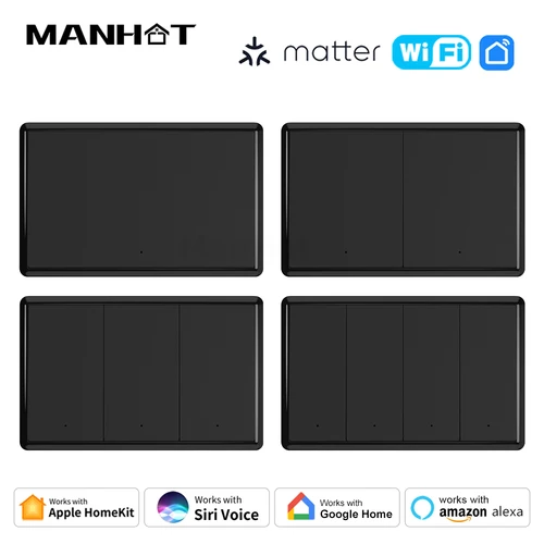 MANHOT Matter Tuya WiFi interruptor inteligente EE. UU. Interruptor de pared de luz pulsador interruptor de luz funciona con Homekit Siri Alexa asistente de Google
