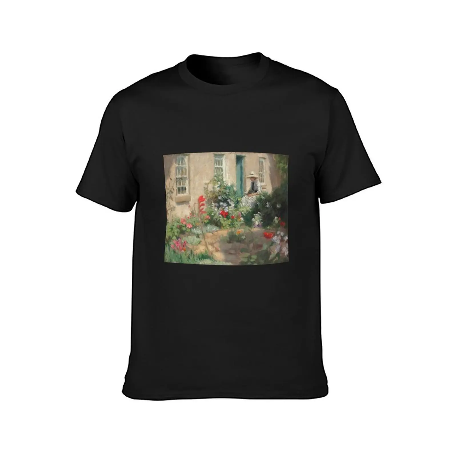 a woman reading in a garden - Harold c Harvey T-Shirt Blouse Short sleeve tee Men's t-shirts