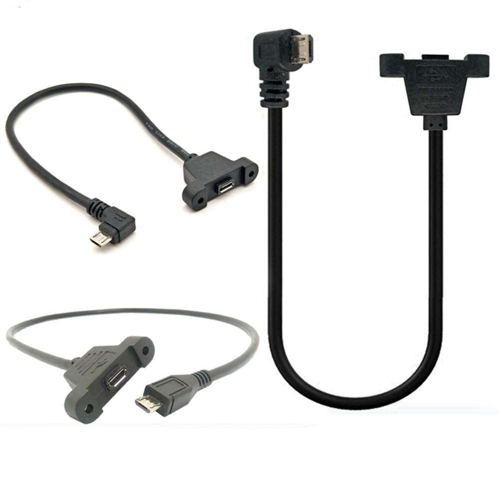 Micro Usb 2.0 Plug Met Schroefpaneel Montagegat Naar Micro Usb 2.0 Vrouwelijke Verlengkabel 30Cm 50Cm