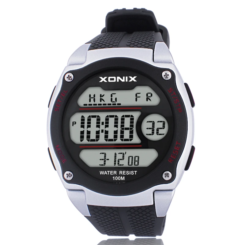 XONIX Worldtime Multiple Time Zone Men Sports Watches Waterproof 100m Digital Running Swimming Diving Wristwatch Montre Homme