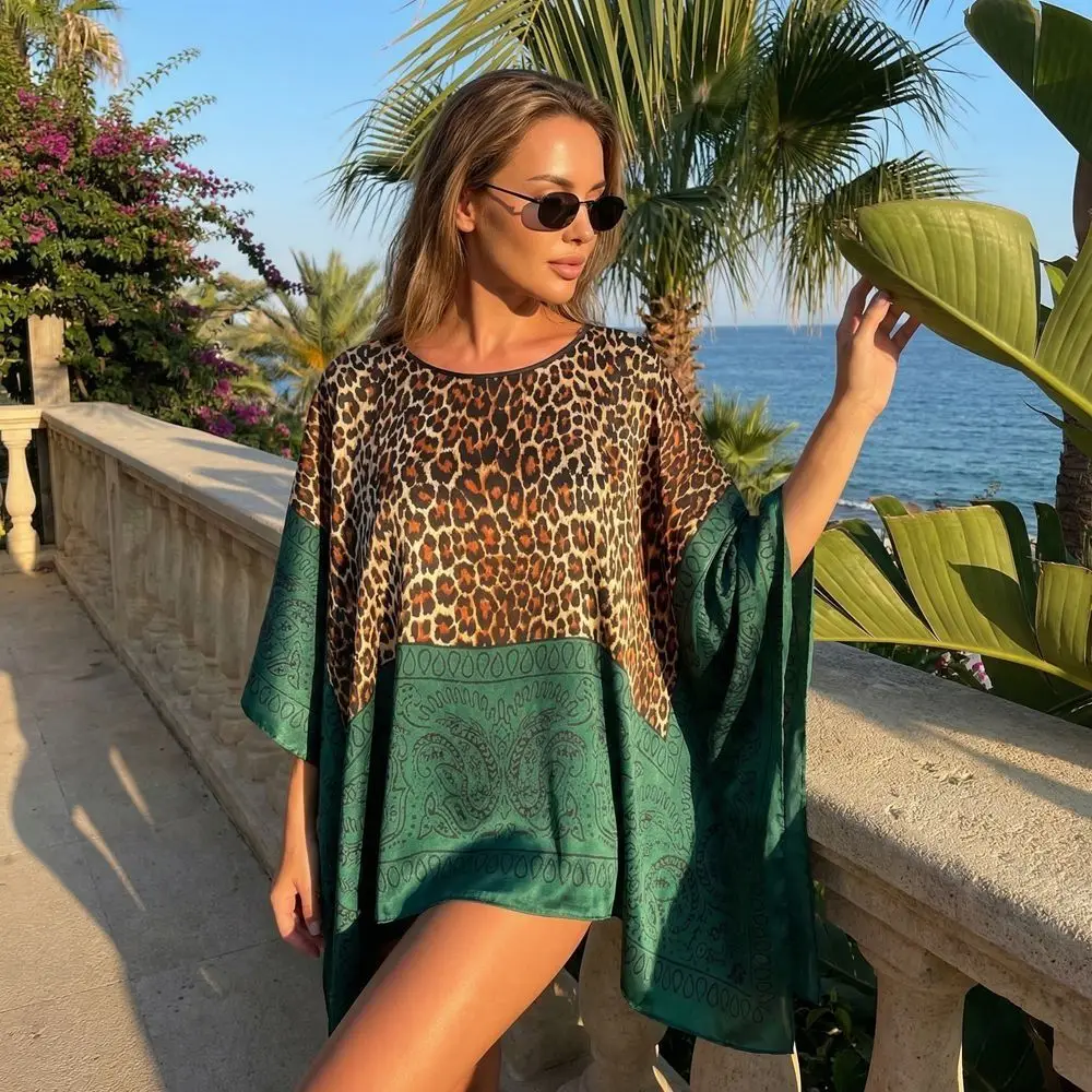 

Loose Fit Poncho Cloak Thin Scarf Printed Comfortable Simulated Silk Pullover Sun Protection Polyester Versatile Scarves Women