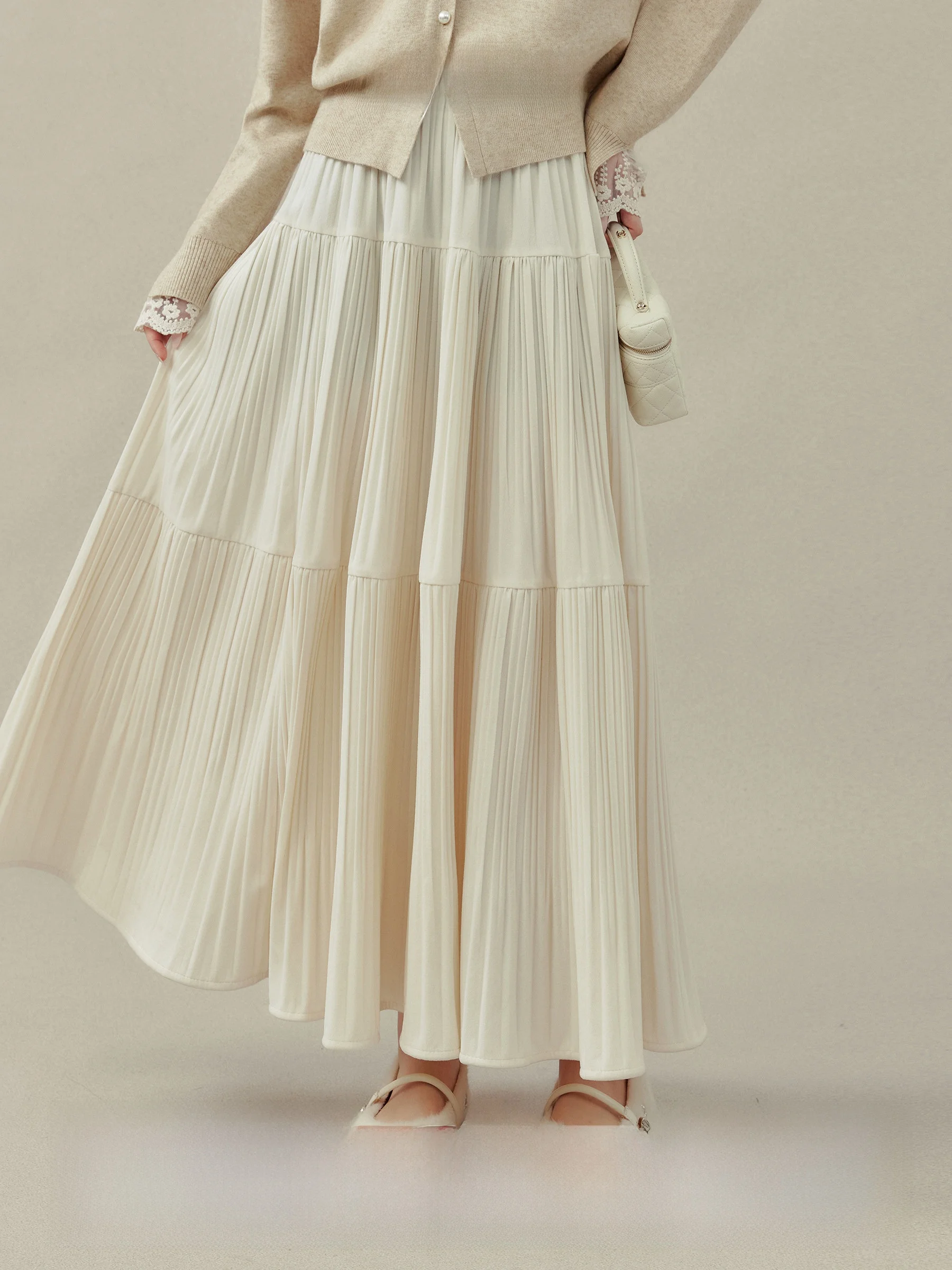 

Ele Long Skirt f-length Women's Autumn Winter Gentle Wind Dra A-line Pleated Umbrella Skirt French Sle High Wais...