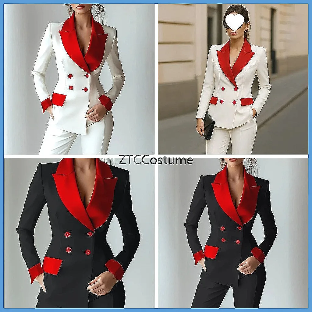 Cosplay Damenanzug Blütenblatt-Langarm-Blazer mit Knöpfen und Taschen Kontrastfarbenes Oberteil Hosen-Set