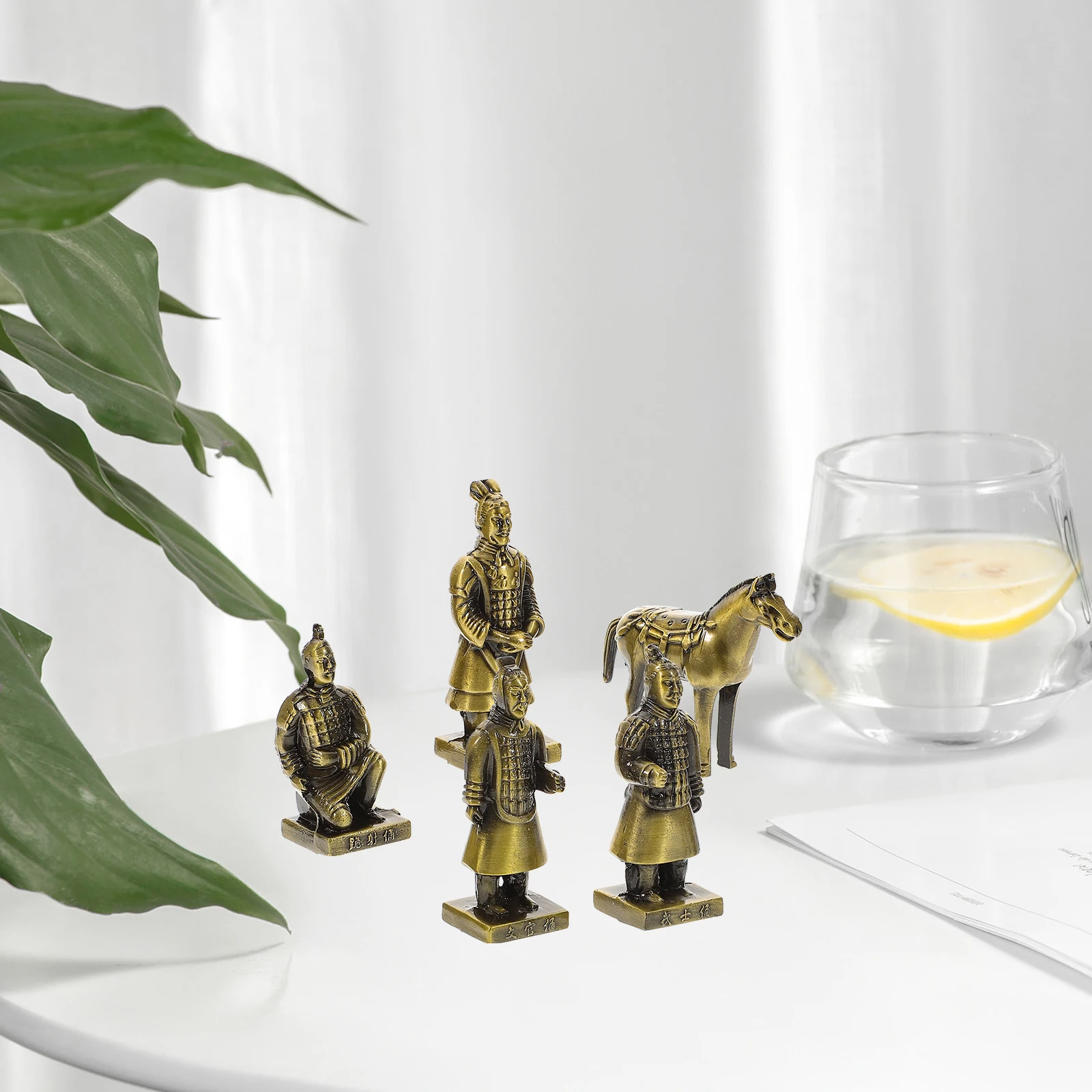 

1Set Vintage Style Alloy Terracotta Warriors Decoration Desktop Tabletop Metal Craft Statue Small Exquisite Home Office Ornament