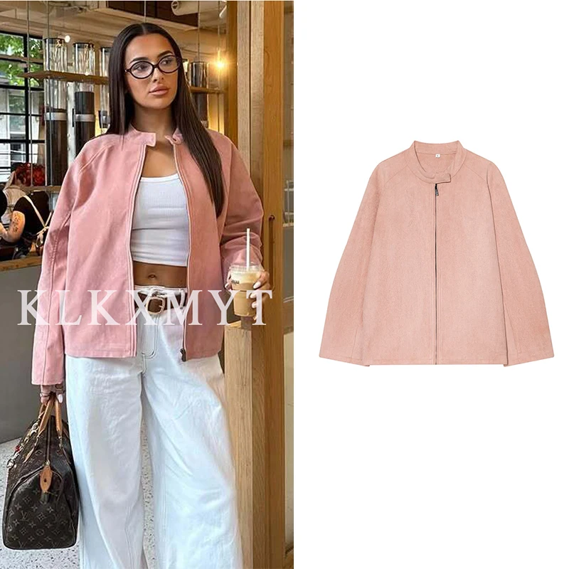 

Women Fashion Jacket 2025 Fall Winter New Solid Color Long Sleeves Zipper Laple Short Jacket Women Hight Street Leisure Coat