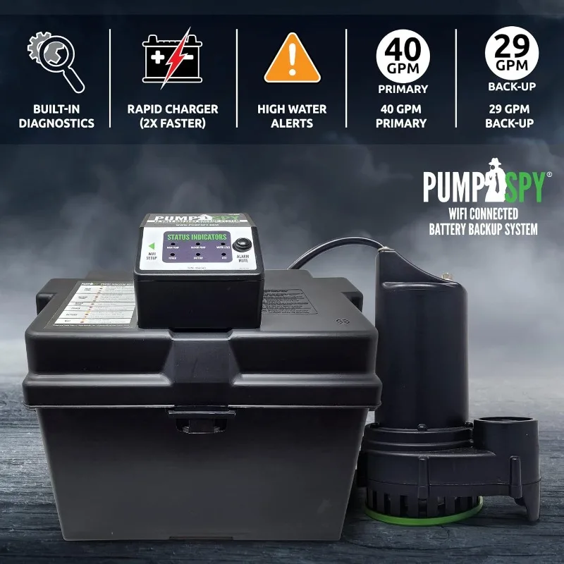 WiFi Battery Backup Sump Pump System w/Internet Monitoring & Alerts, Sump Pump Battery Backup That Connects