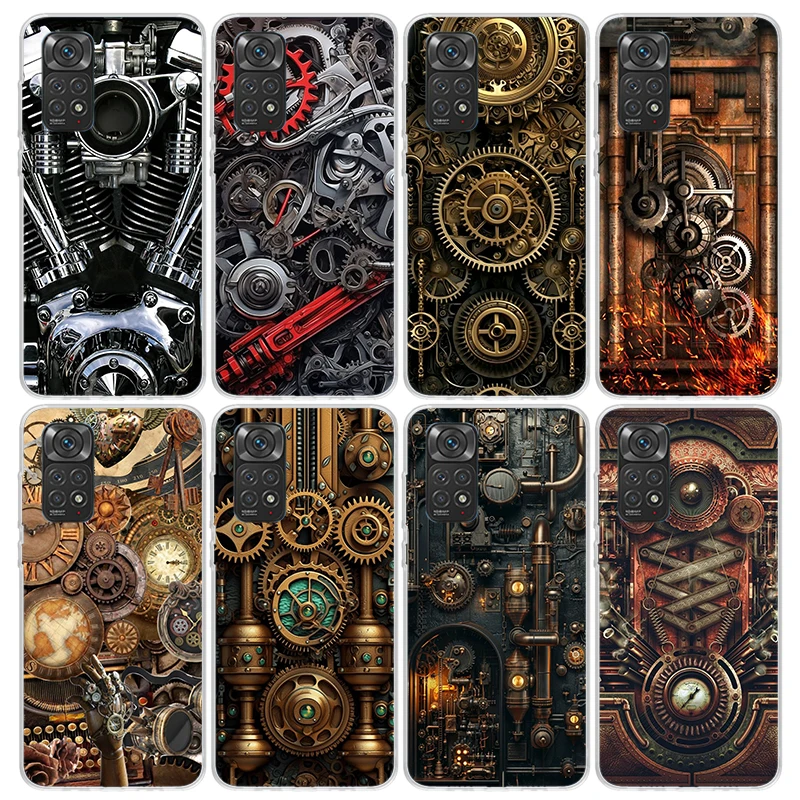 Steampunk Gear Mechanical Phone Case for Xiaomi Redmi Note 13 12S 12 11S 11 11E 11T 10S 10 Pro Plus 9 9S 8 8T 7 5G Soft Cover Fu