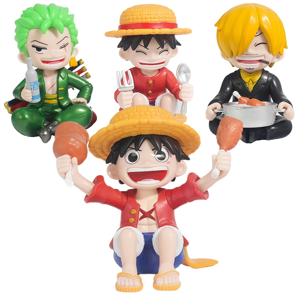 Anime One Piece Monkey D. Luffy Roronoa Zoro Sanji Schmackhafte Lebensmittel Q-Version Anime-Figur PVC-Modell Überraschungsspielzeug Weihnachtsgeschenk