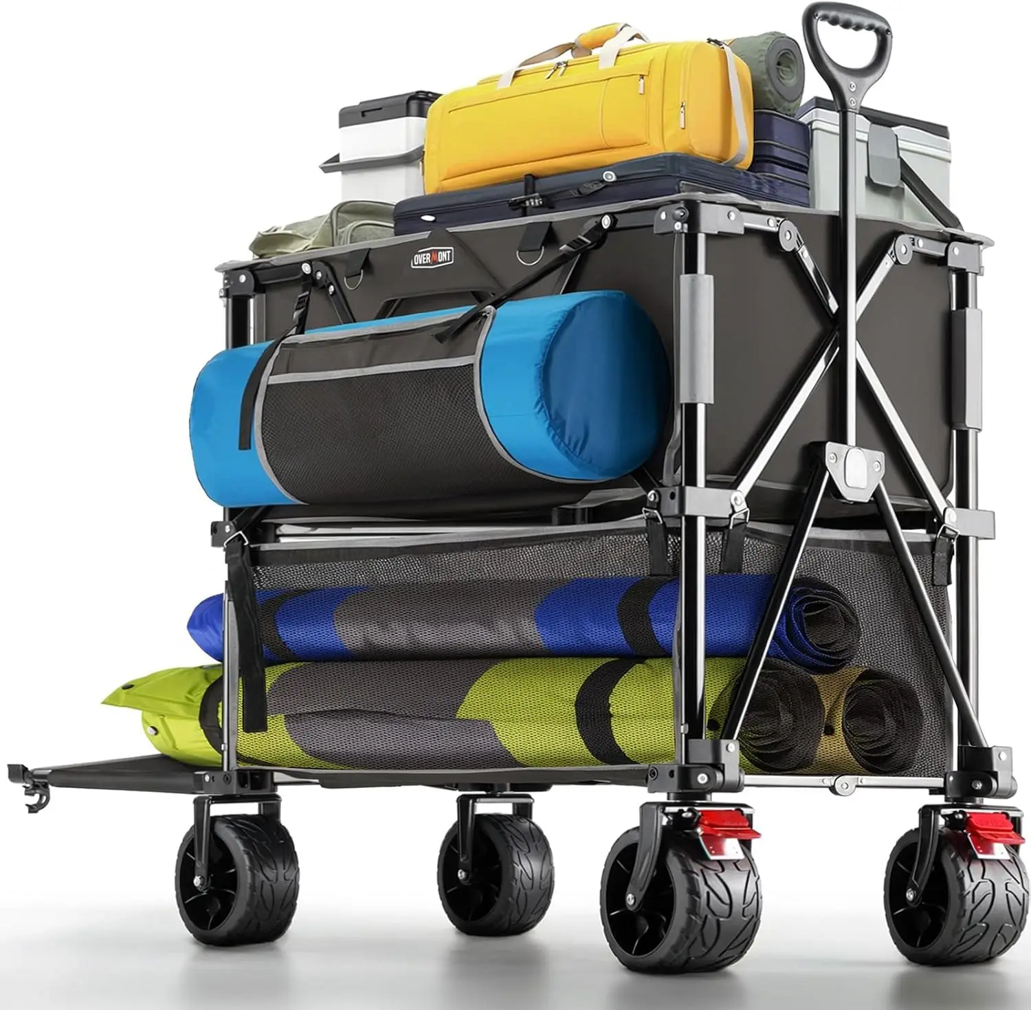 Foldable Double Decker Wagon for Camping & Sports - 400L, All-Terrain Wheels, 450lbs Capacity, Long Extender