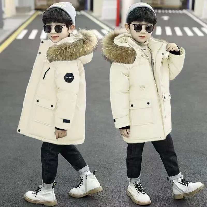 New Winter -30 Down Cotton Jacket Boys Waterproof Hooded Boys Children Outerwear Clothing Teenage 5-14Y clothes Kids Parka 2024