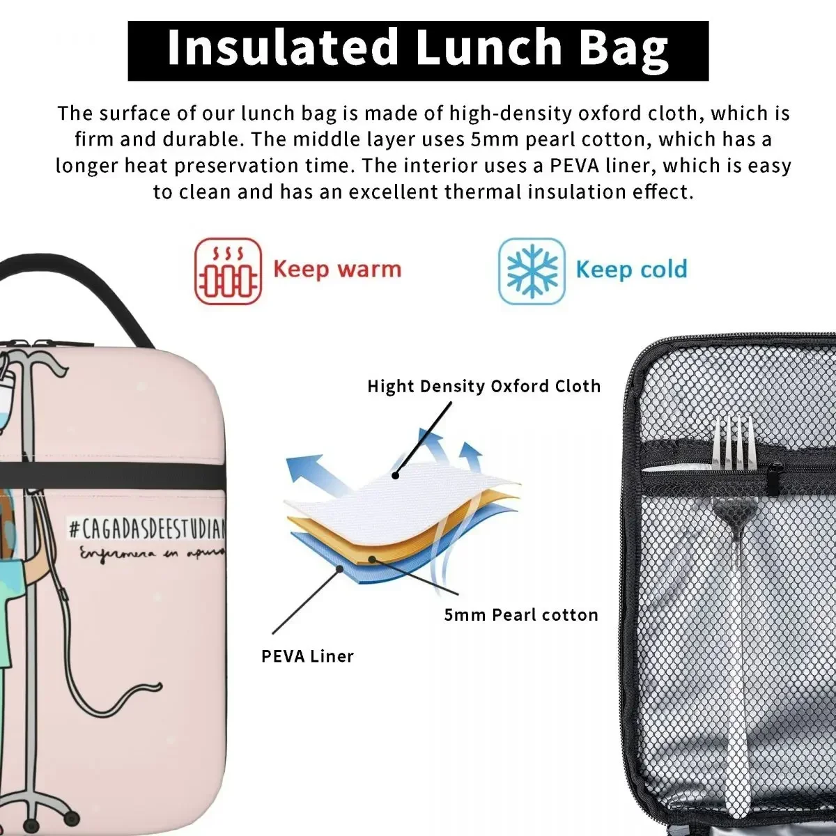 Insulated Lunch Bag Cooler Bag Meal Container Enfermera En Apuros Doctor Nurse Medical Lunch Box Tote Food Storage Bags Beach