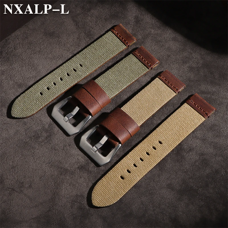 Genuine Leather Nylon Watch Band 20mm 22mm 24mm for Omega for Seiko Strap Denim Fabric Bracelet Men Women Replacement Wristband
