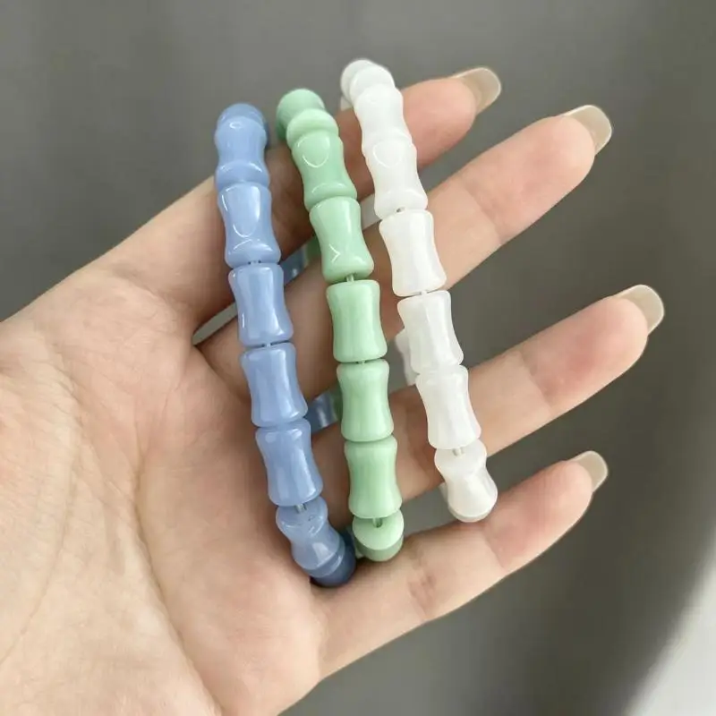 Imitation Jade Bamboo Shape Beaded Bracelet Good Luck Charm Healing Jewelry Lightweight for Students Daily Wrist Decoration