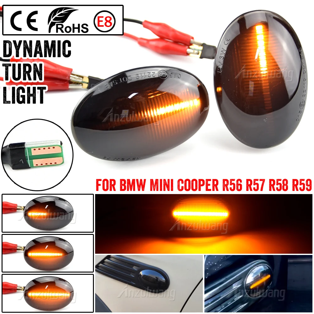 LED Dynamic Side Marker Turn Signal Light For MINI Cooper R56 R57 R58 R59 CL-R56-LSM-SM Repeater Blinker Sequential Light