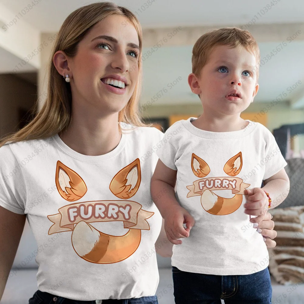 Furry Charming Family Matching T-shirts Mommy and Me Short Sleeve Tops for Mom and Kids Perfectly Coordinated Tees