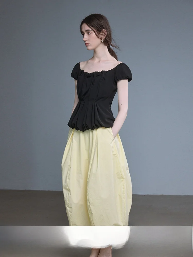 

Romantic Escape Tulip Bloom Skirt Ele Light Luxury Women's Puffy Midi Skirt Cotton 00% mid Waist Classic Sle