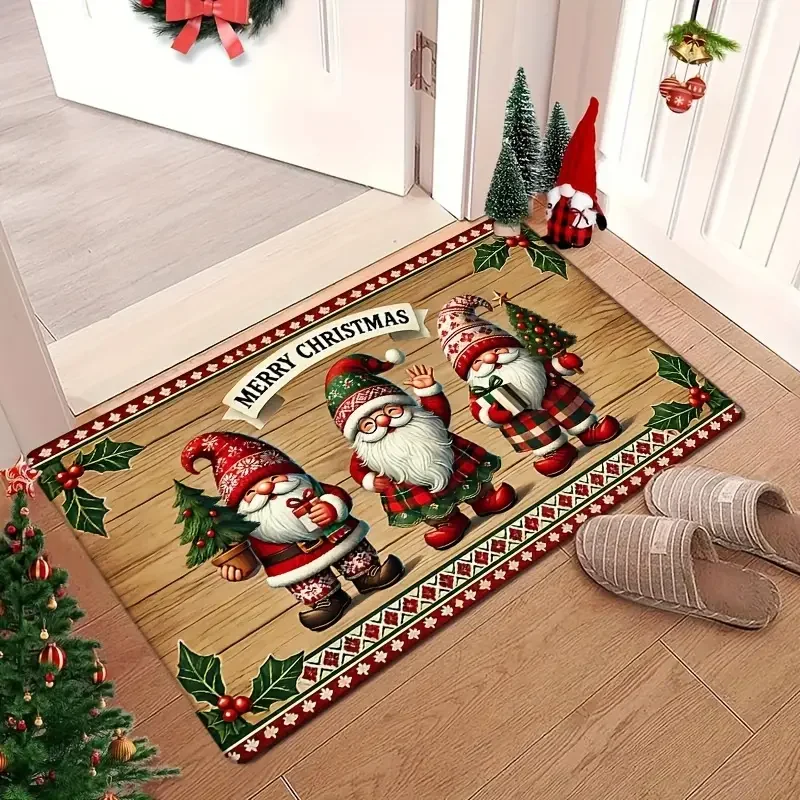 VIKAMA 1PC Christmas Gnome Doormat Non-Slip Durable Suitable for Entry Door and Bathroom Floor Mat Christmas Decorating Supplies