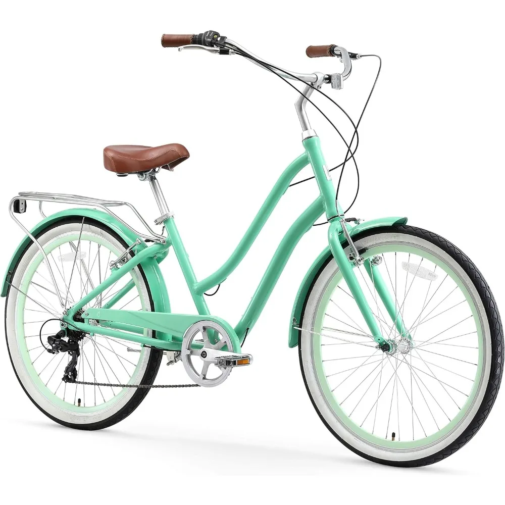 

journey Women's Steel Beach Cruiser Bike, Step Through Hybrid Bicycle, 26 Inch Wheels, Multiple Speed Options and Colors