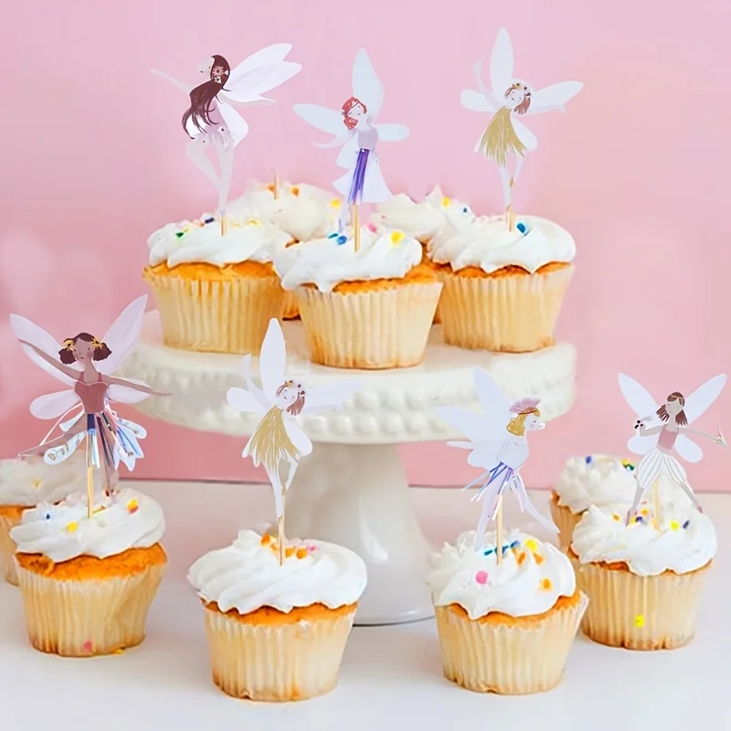 12/24pcs Fairy Cupcake Topper Girl Birthday Cake Topper Fairy Themed Party Decorations Ballet Dancer Cake Decoration