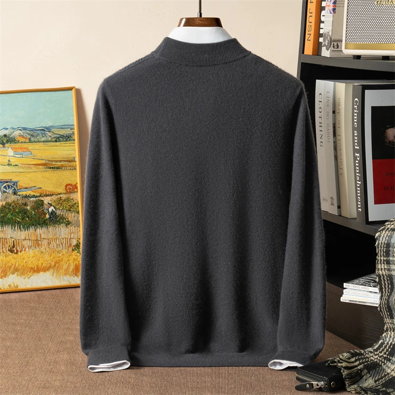 Mezzo dolcevita jacquard calibro 12 Maglione in puro cashmere al 100% Maglieria base casual ampia da uomo