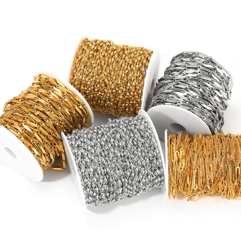 1 Meter Edelstahl-Goldperlenketten für DIY-Schmuckherstellung, Ohrringe, Armbänder, Halsketten und Körperketten – Detail 4