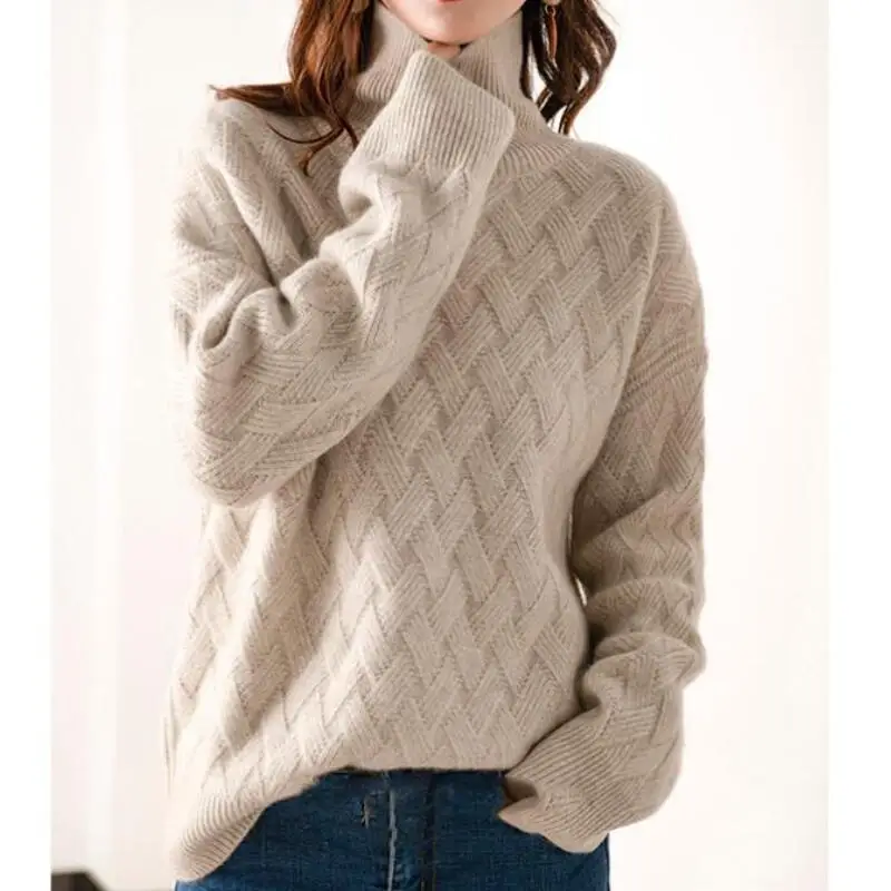 

Fashion Women's Turtleneck Sweater Wool for Layering Inner Wear Thickened Knit Loose Fit Spring and Autumn Cotton Knit Sweater