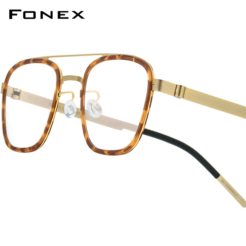 

FONEX Acetate Alloy Glasses Frame Men Brand Design Ultralight-Weight Square Eyeglasses Denmark Morten Screwless Eyewear 98628