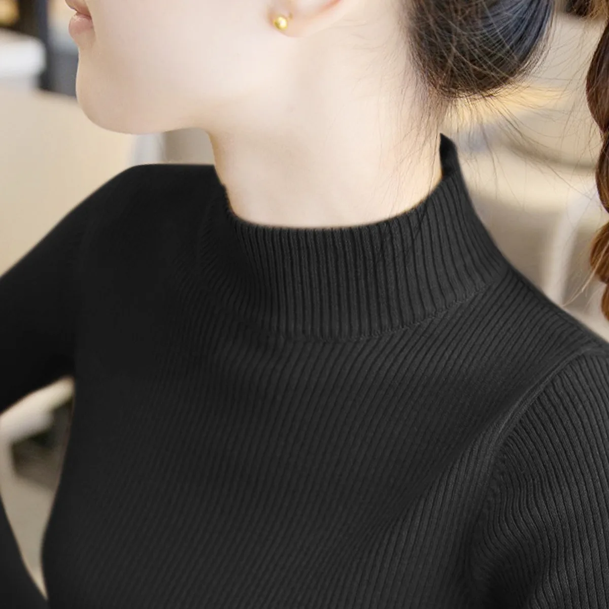 

Модный длинный вязаный свитер Sve High Ne Slim Fit, женский топ, теплый термоцветный, обычный, тонкий