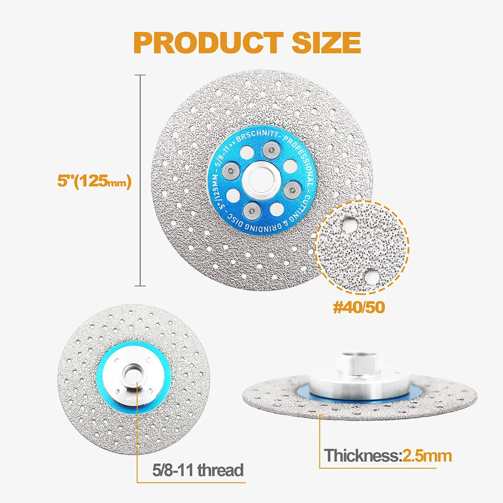 BRSCHNITT-1pc Dia 5inch Diamond Cutting Disc Grinding Wheel Saw Blade Shaping Stone Marble Granite 125mm Diamond Grinding Disc