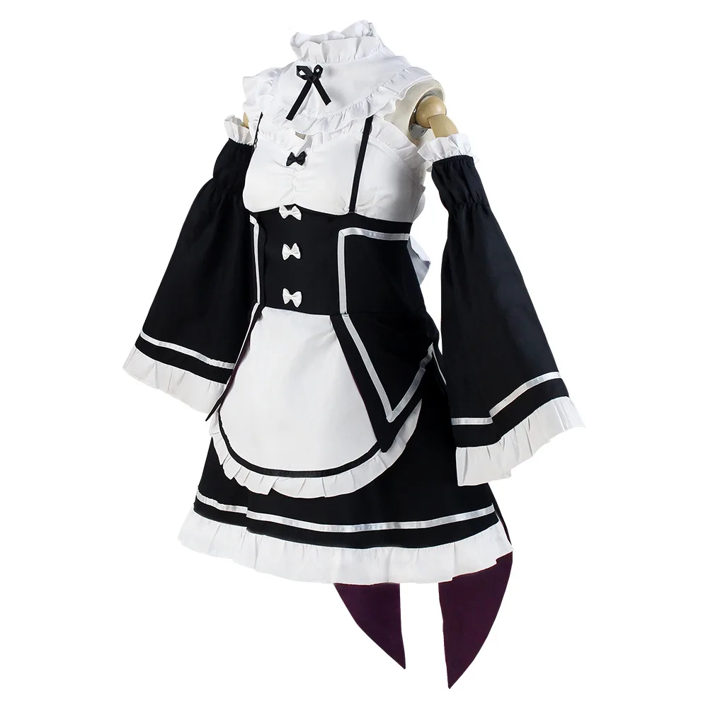 Ram Rem Cosplay Re:zero Kara Hajimeru Isekai Seikatsu Black Costume Maid Outfit Women Apron Dress Halloween Costumes