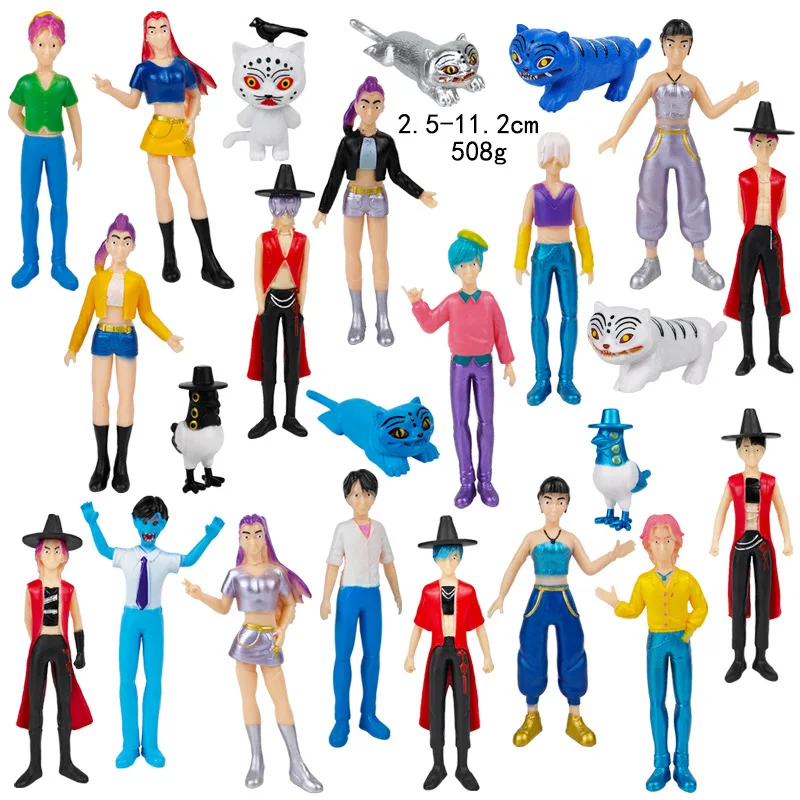 24/18 pcs Anime Demon Hunters Rumi Mira Zoey Model Kpop Demon Hunters Action Figure Toy Derpys Tiger Figurine Doll For Fans Gift