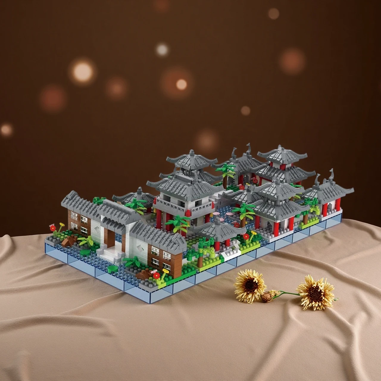 suzhou garden bricks, chinese courtyard model, ancient garden micro blocks, oriental landscape building toy view 4