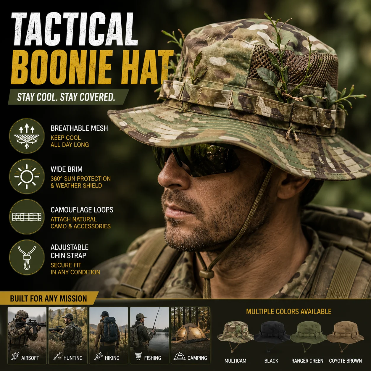 Boonie Hat Tactical - Cappello Boonie Mimetico MC per Uomo,