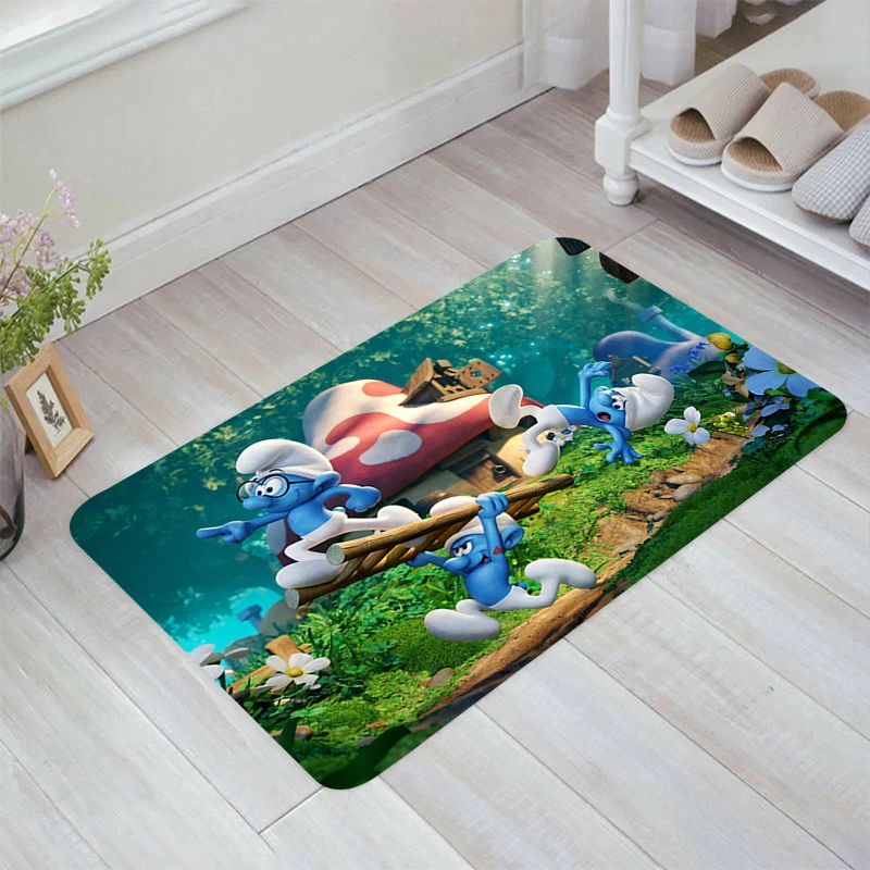 Cartoon S-Smurfs Floor Mat Carpets Rugs Room Mats Home Kitchen Carpet Doormat Entrance Door Balcony Foot Rug Bathroom Bath House