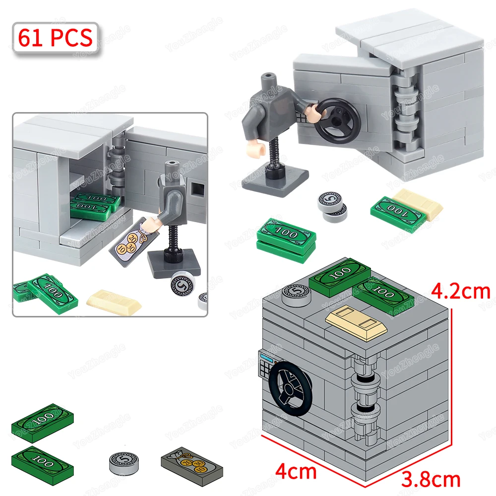 ตัวต่อกันขโมย ชุดตัวละคร MOC พร้อมเหรียญ กล่องเก็บของนิรภัย อุปกรณ์ล็อครหัส ชุดเครื่องมือ ฉากจำลอง ของขวัญ ของเล่น