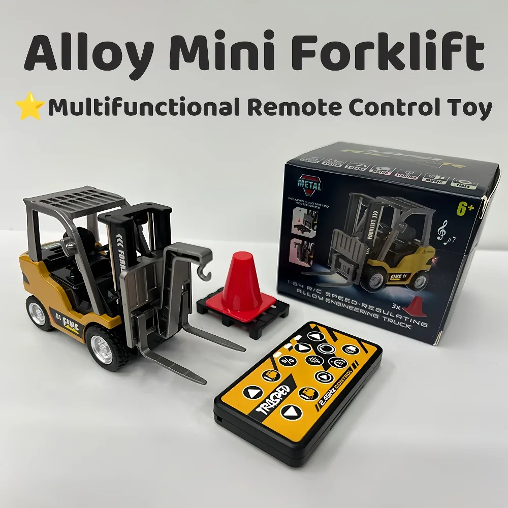 Mini Alloy Remote Tabletop RC Forklift Engineering Vehicle 1:64 2.4G Control Electric Lift Forks Desktop Toys Model Gift for Boy