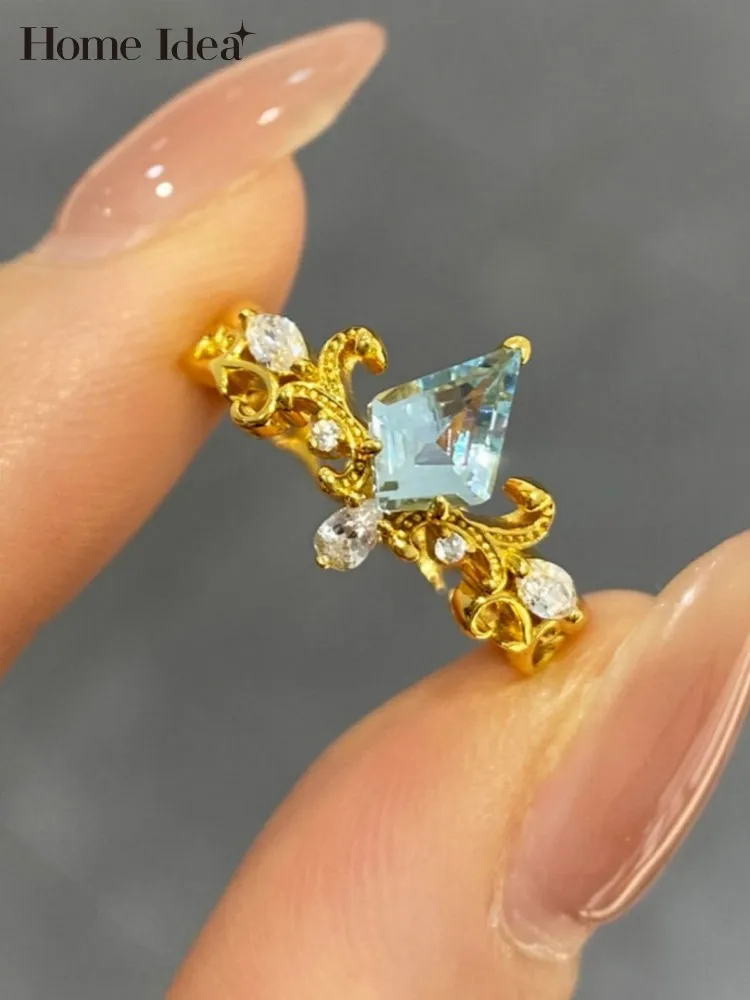 

New Fine Jewelry Ladies Party Fashion Water Drop Artificial Diamonds 925 Silver Hollow Out Rings Women Designer Accessories