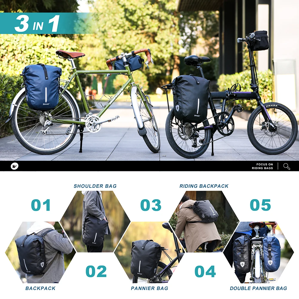 Rhinowalk Waterproof Bike Pannier Backpack 20L Trunk Bag Travel Cycling Bag Basket MTB Road Bicycle Rear Rack Tail Bag Accessory