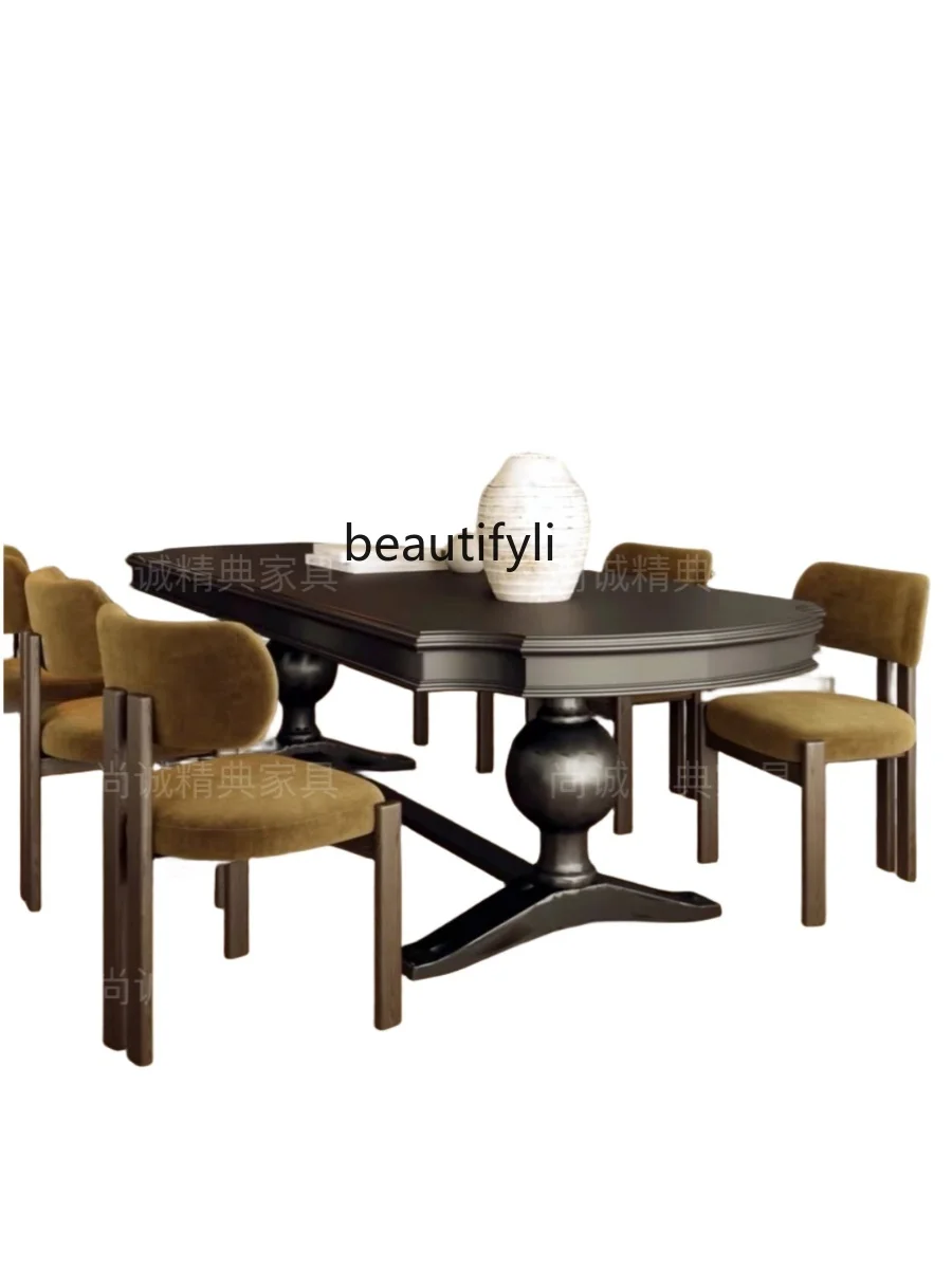 

French Entry Lux Dining Table Classical Home Simple European Retro Solid Wood Strip Simple Conference Desk