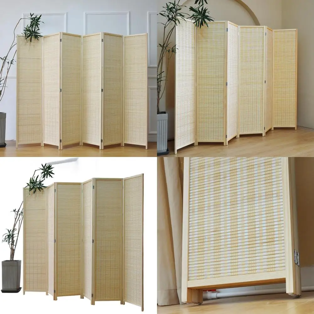 

Bamboo 6-Panel Room Divider, Beige, 67 High x 92.1 Wide