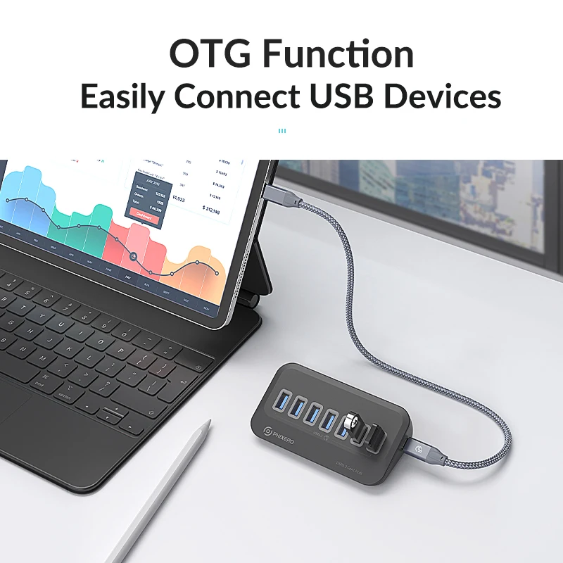 PHIXERO USB Splitter USB 3.2 Hub 5Gbps Type C Adapter Multi Ports USB 3.0 Docking Station Hub for Surface Macbook Laptop PC Hub