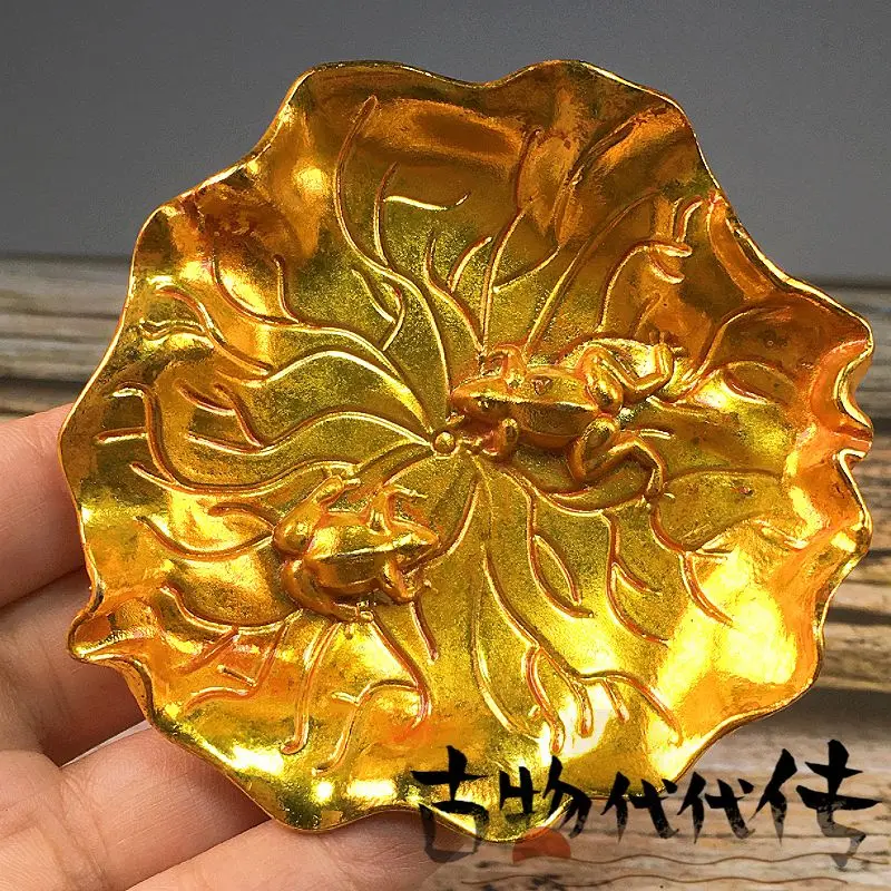 Gilt Frog lotus leaf pen washer Ornament Decoration Tea Pet Figurines Desk Decor Accessories