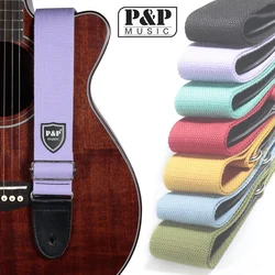 Adjustable Pure Cotton Colorful Acoustic Guitar Strap with Leather Head 7 Colors Optional