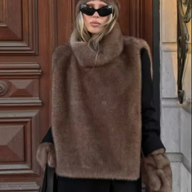 

Осенне-зимняя водолазка, топы на бретелях из эко норки, куртка без рукавов, пальто, новая мода, жилет из искусственного меха, укороченный топ