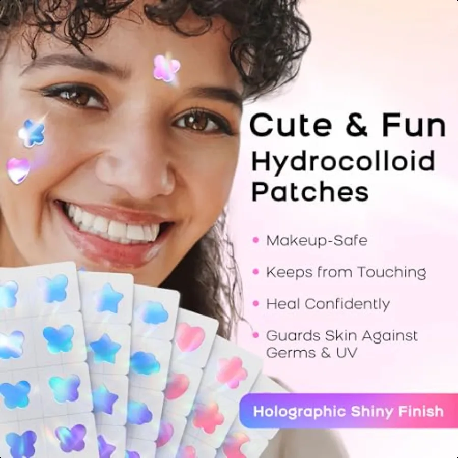 ニキビパッチ 顔用 可愛い ハイドロコロイド ニキビパッチ カラフル ホログラム ハート スポーツステッカー ニキビ跡 ニキビパッチ サイン付き
