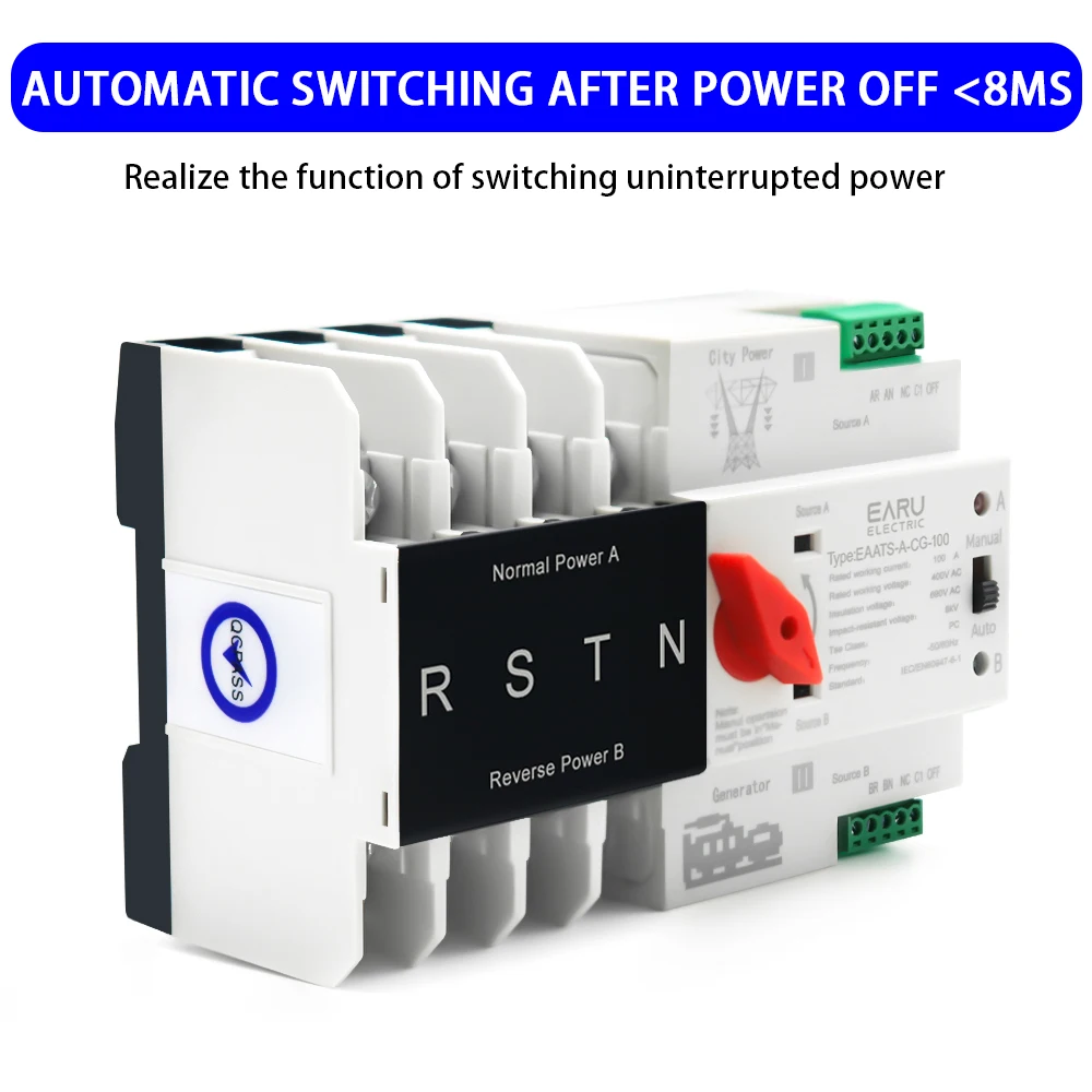 Imagem -03 - Interruptor de Transferência Automática de Energia Ininterrupta Interruptores Seletores Elétricos Fases Fases 100a ac 380v Trilho Ruído Ats Alimentação Dupla