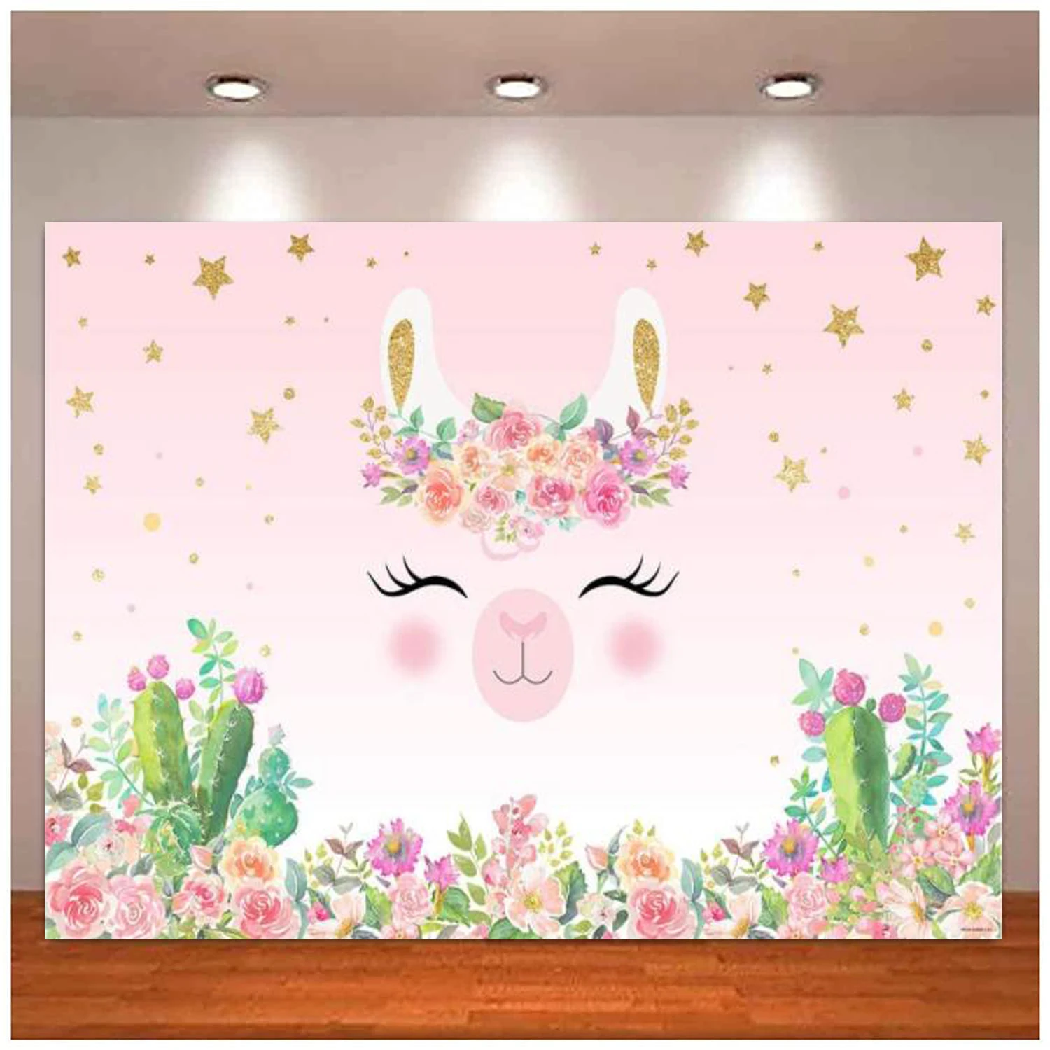 Llama Birthday Party Photography Backdrop Pink Alpaca Baby Shower Decoration Cactus Flower Background Mexican Photobooth