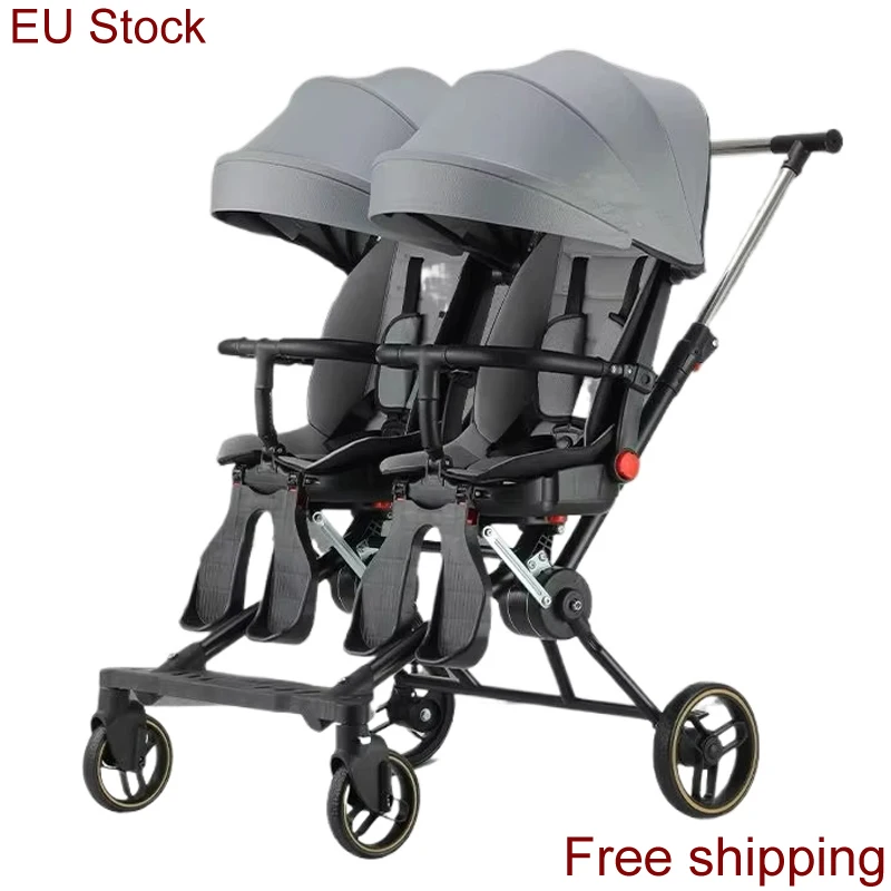 EU stock Double Portable Baby Carriage Twins Stroller Infant Strollers Foldable Second-child Baby Stroller Four-wheeled Stroller