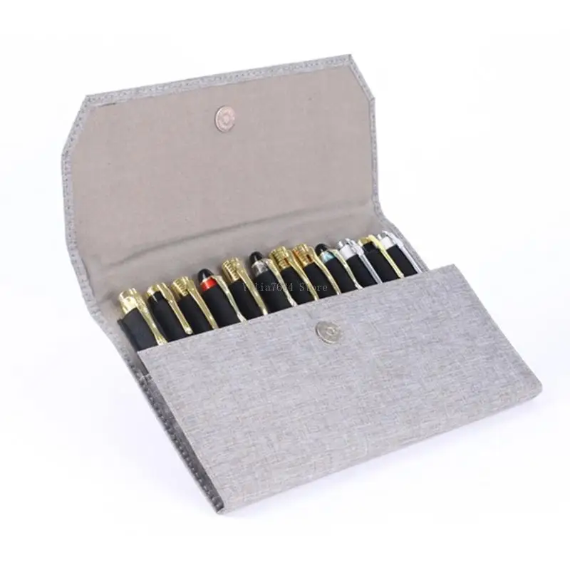 Closure Design Leather Pen Case with 12 Slots Waterproof Pen Case Organizers with Soft Lining Nylon Stitching