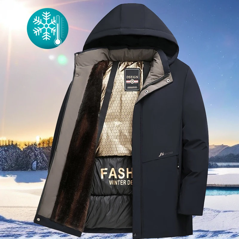 

Parka Men Windbreak Cotton Padded Thermal Men's Winter Jacket Removable Hood Jackets Coat Fleece Lining Ski Snow Jacket Overcoat